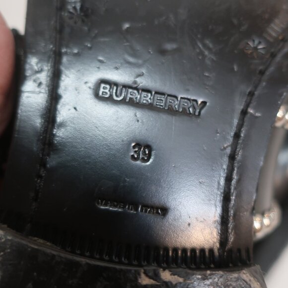 Authentic Burberry Marita Black Leather Silver-Tone Logo Engraved Loafer 39 US/9 - Picture 12 of 16